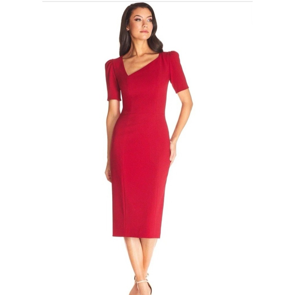 NWT Dress the Population Ruth Asymmetrical Dress Sz L - Garnet Red $198
